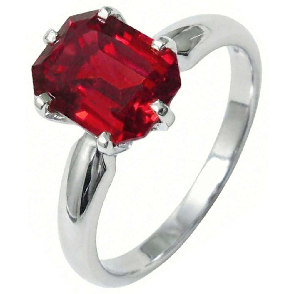 Bague solitaire en or blanc 14 carats avec rubis rouge radieux sertie de griffes de 2 ct