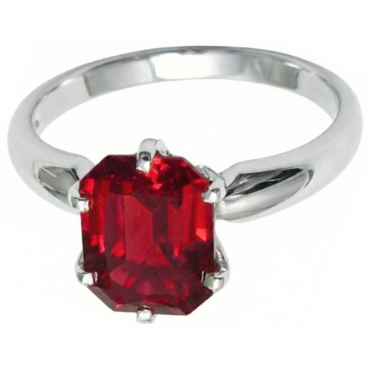 Bague solitaire en or blanc 14 carats avec rubis rouge radieux sertie de griffes de 2 ct