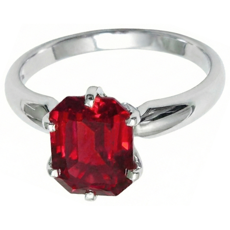 Bague solitaire en or blanc 14 carats avec rubis rouge radieux sertie de griffes de 2 ct