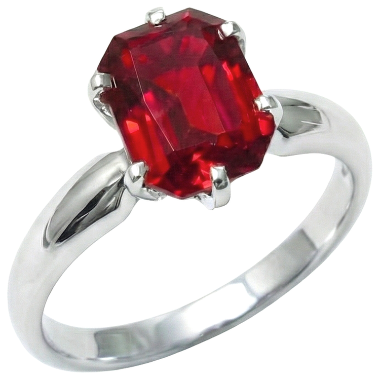 Bague solitaire en or blanc 14 carats avec rubis rouge radieux sertie de griffes de 2 ct