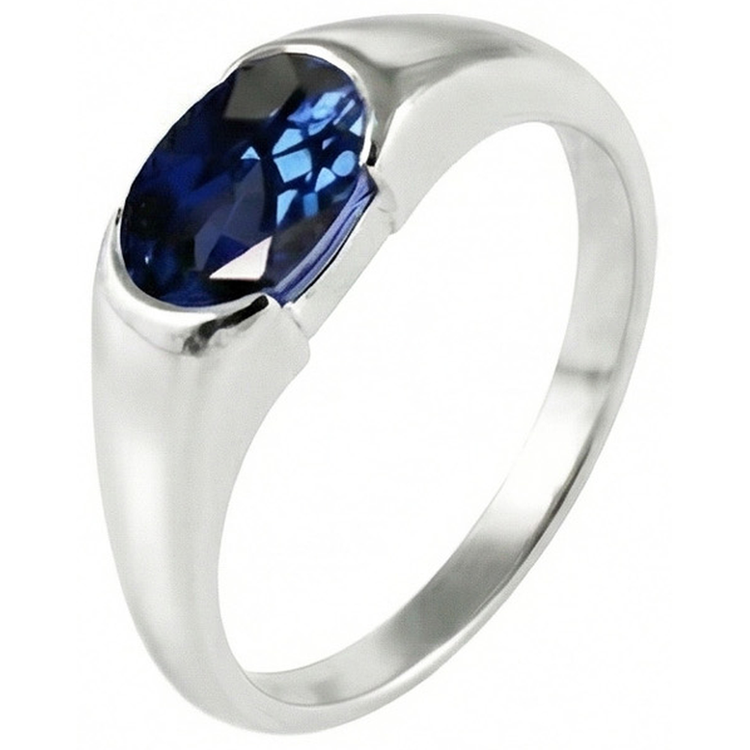 Bague solitaire étincelante avec saphir bleu de Ceylan ovale 2 carats