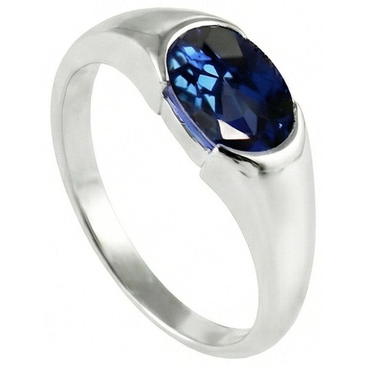 Bague solitaire étincelante avec saphir bleu de Ceylan ovale 2 carats