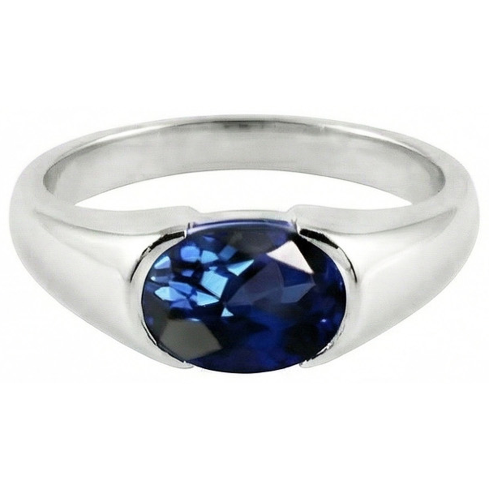 Bague solitaire étincelante avec saphir bleu de Ceylan ovale 2 carats