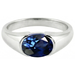 Bague solitaire étincelante avec saphir bleu de Ceylan ovale 2 carats