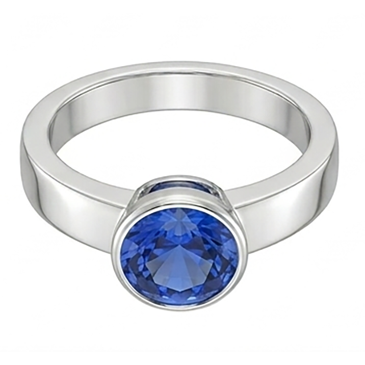Bague solitaire homme sertie lunette ronde saphir bleu 2 carats tige épaisse