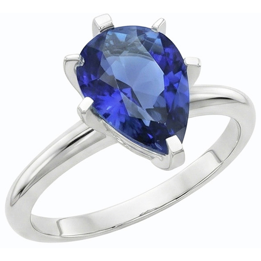 Bague solitaire poire sertie de griffes saphir bleu 2.50 carats