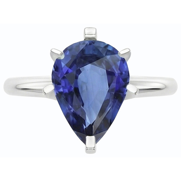 Bague solitaire poire sertie de griffes saphir bleu 2.50 carats
