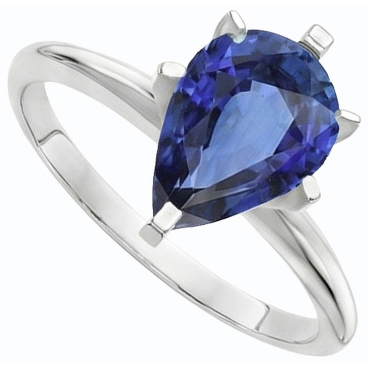 Bague solitaire poire sertie de griffes saphir bleu 2.50 carats