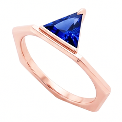Bague trillion de pierres précieuses saphir bleu 14K or rose 1 carat bijoux