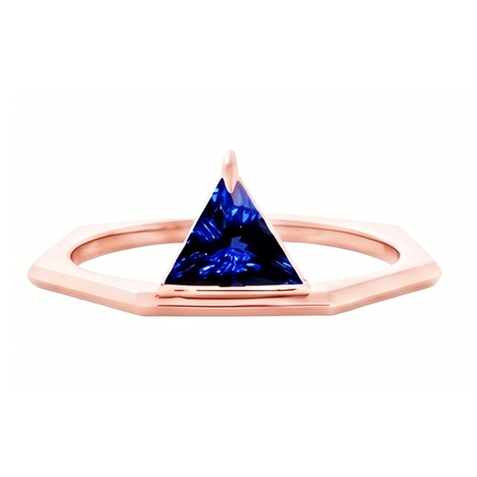 Bague trillion de pierres précieuses saphir bleu 14K or rose 1 carat bijoux