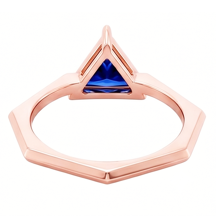 Bague trillion de pierres précieuses saphir bleu 14K or rose 1 carat bijoux