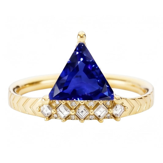 Bague trillion de pierres précieuses saphir et diamants princesse 1.75 carats