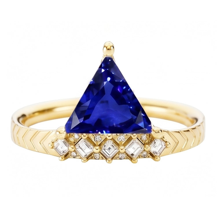 Bague trillion de pierres précieuses saphir et diamants princesse 1.75 carats