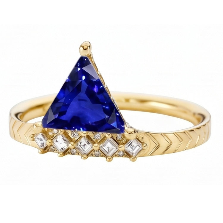 Bague trillion de pierres précieuses saphir et diamants princesse 1.75 carats