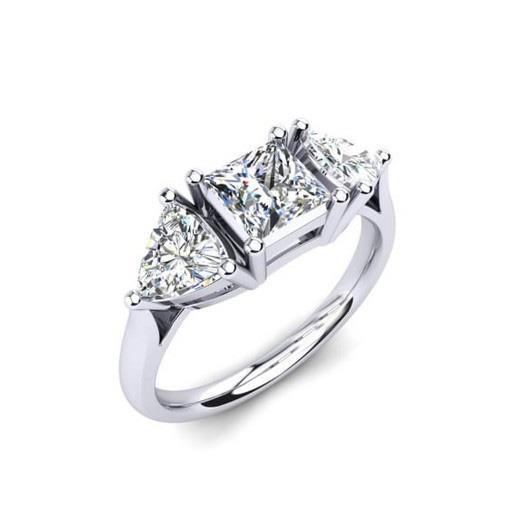 Bague trois pierres Authentique diamant rond et trilliant de 3.50 ct en or jaune 14K