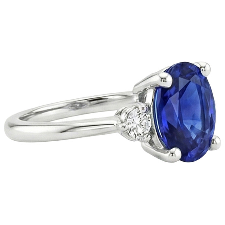 naturel oval saphir 3.50carats bague vue de dessus