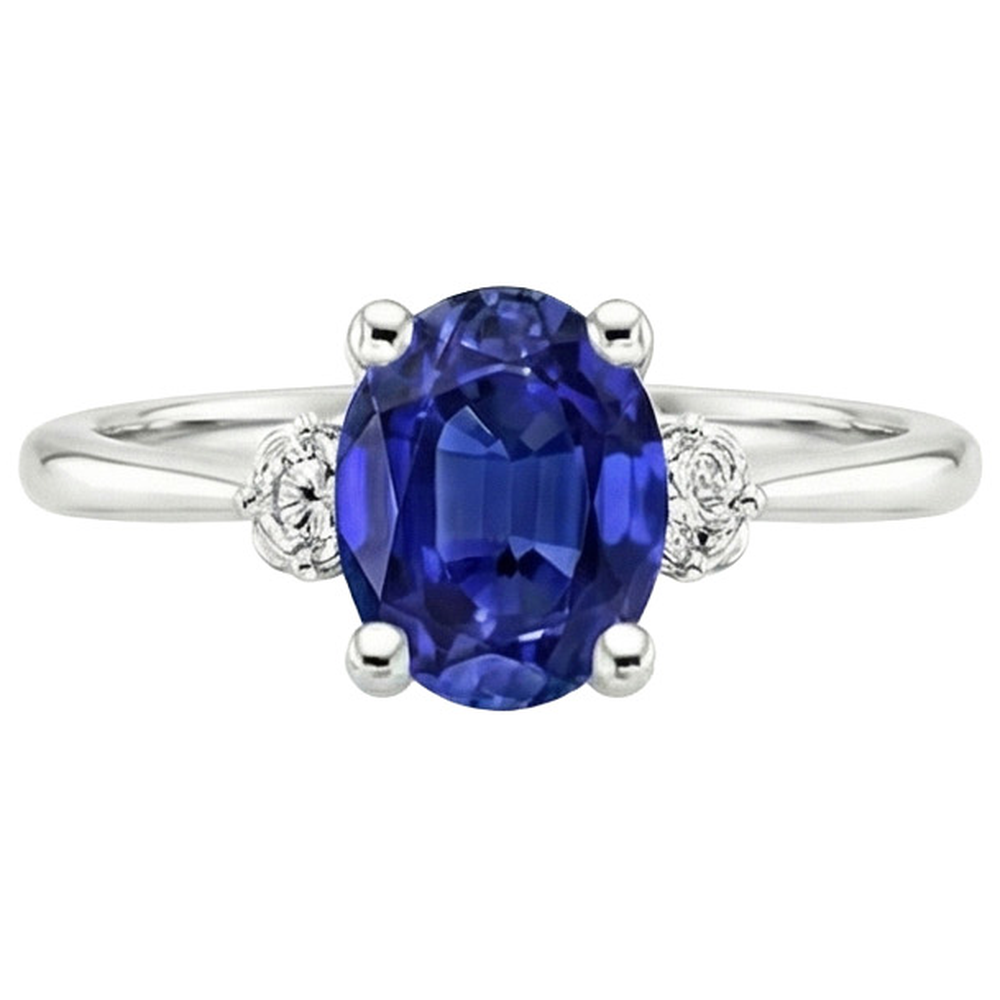naturel oval saphir 3.50carats bague vue de profil