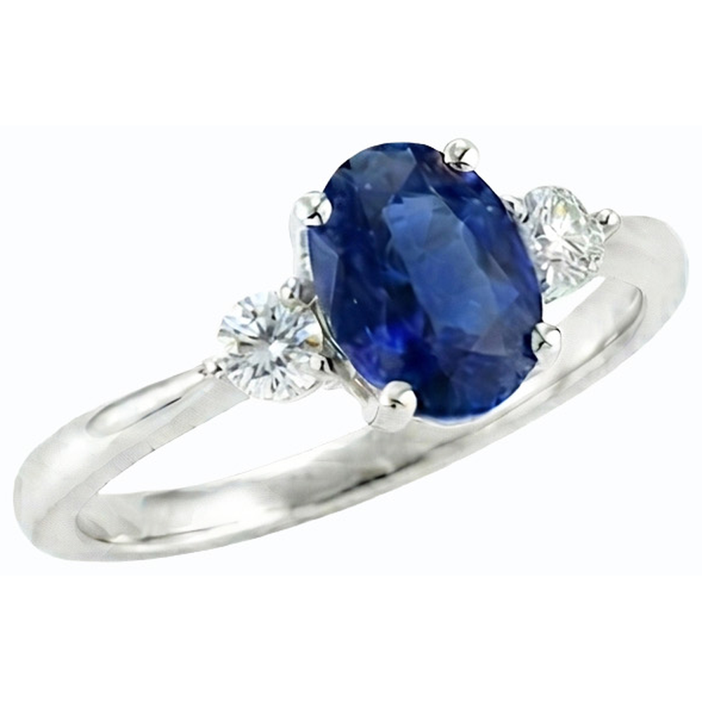 Bague trois pierres ovale saphir de Ceylan et diamant rond 2.50 carats