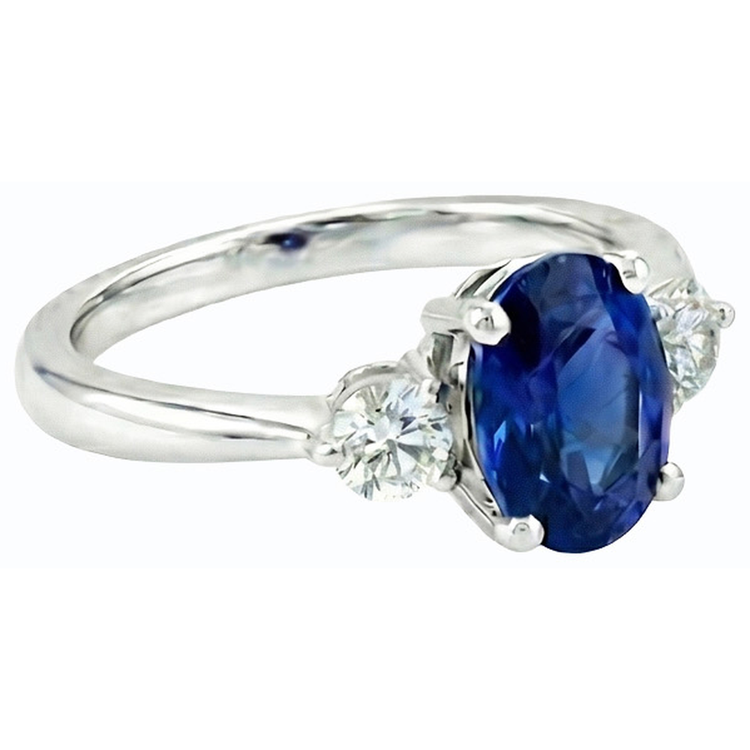 Bague trois pierres ovale saphir de Ceylan et diamant rond 2.50 carats