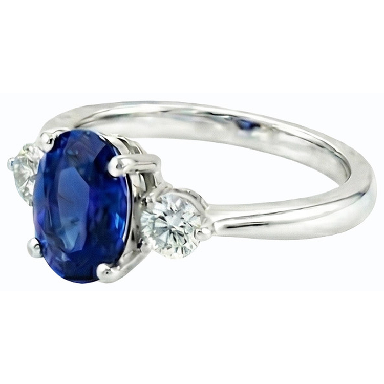Bague trois pierres ovale saphir de Ceylan et diamant rond 2.50 carats