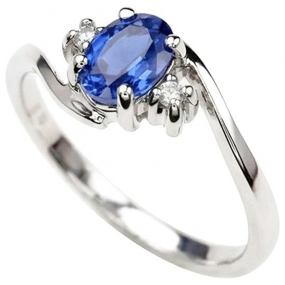Bague trois pierres saphir du Sri Lanka avec diamants en or 1.70 ct 14k