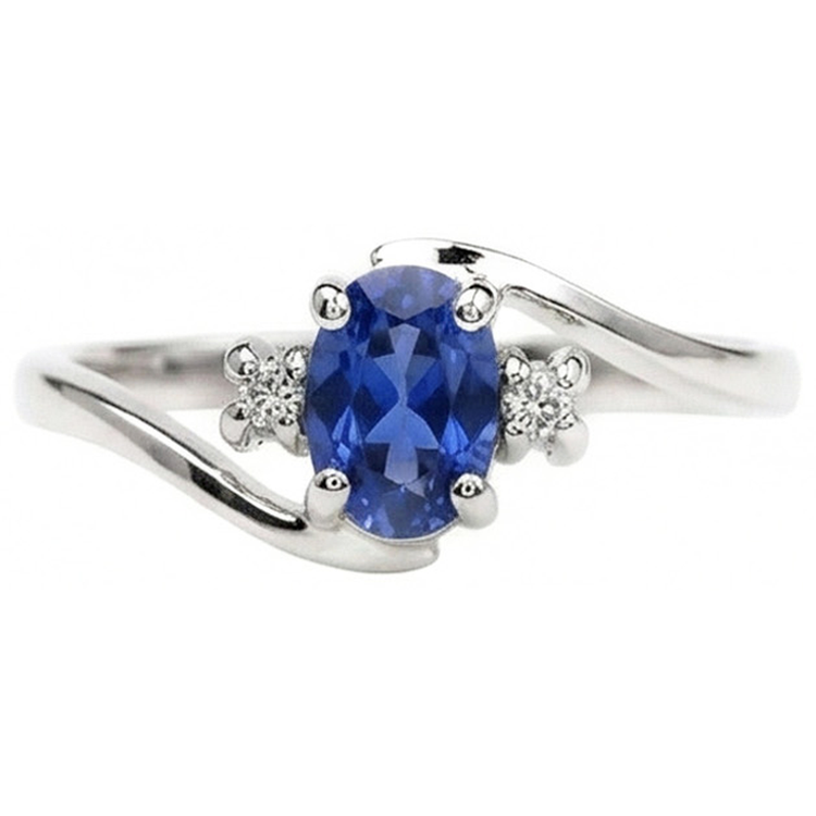 Bague trois pierres saphir du Sri Lanka avec diamants en or 1.70 ct 14k