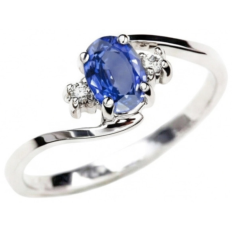 Bague trois pierres saphir du Sri Lanka avec diamants en or 1.70 ct 14k