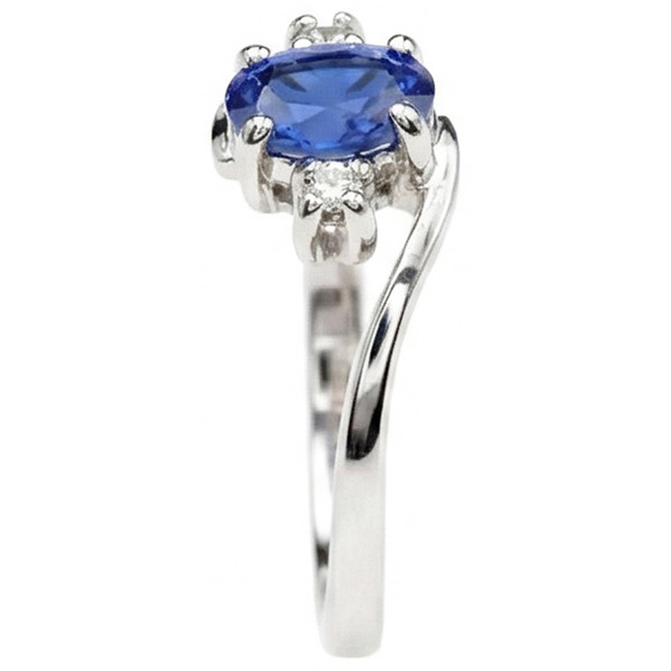 Bague trois pierres saphir du Sri Lanka avec diamants en or 1.70 ct 14k