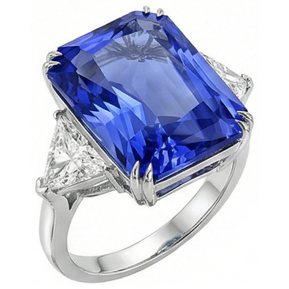 naturel radiant saphir 5.50carats bague vue de face