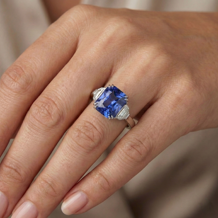 naturel radiant saphir 4carats bague avec accents diamants