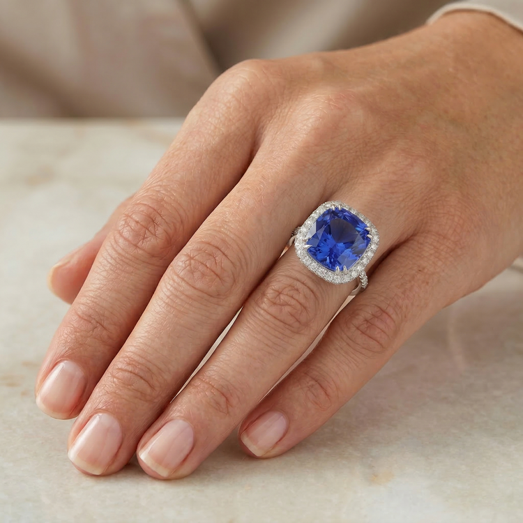 Bague Ceylan Saphir Diamants Naturels Extraits des Mines ( et non cultivés en laboratoire ) 8 Carats Or Blanc 14K