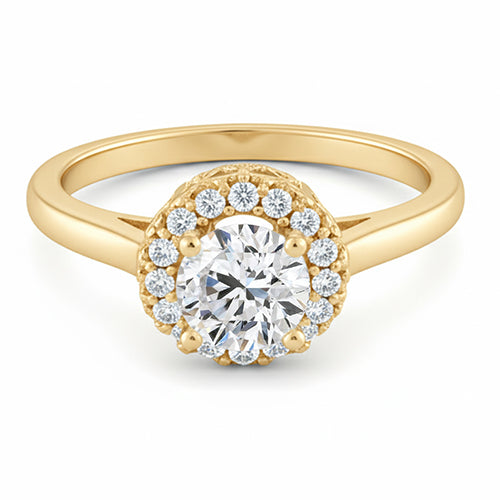 Bague De Fiançailles En Réel Diamant Rond Serti De Griffes De 1.25 Carat YG 14K