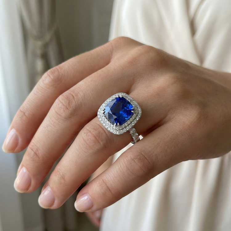 Bague De Fiançailles Saphir Taille Coussin