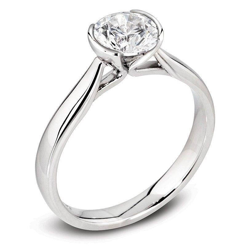 Bague De Mariage Réel Diamant Solitaire Rond Demi Lunette 1.50 Carat Or Blanc