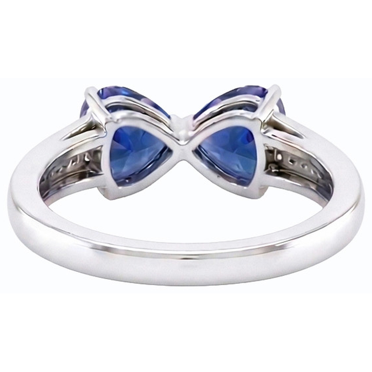 Bague Diamant Coeur 2 Pierre Saphir Bleu 3.50 Carats Or 14K Bijoux