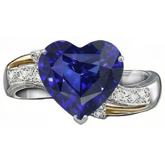 Bague Diamant Coeur Anniversaire Saphir Bleu 3 Carats Bijoux Femme