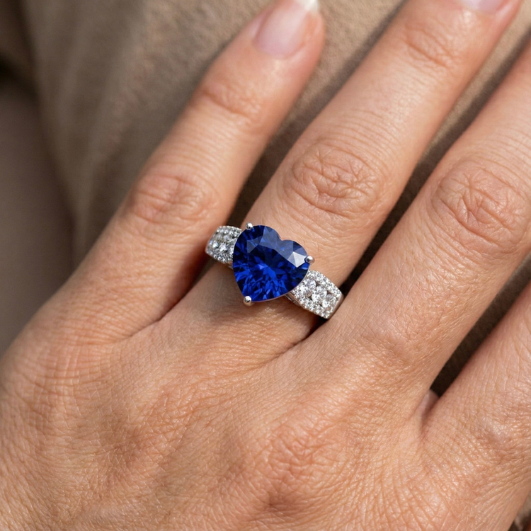 Bague Diamant Forme Coeur Saphir Bleu Clair Bijoux 5.50 Carats