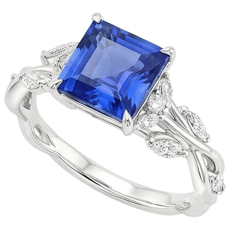 Bague Diamant Naturels Extraits des Mines ( et non cultivés en laboratoire ) Saphir Bleu Taille Princesse 6.75 Carats Bijoux Fantaisie