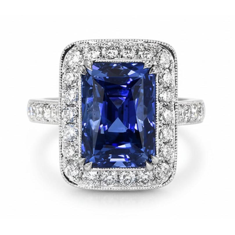 Bague Diamant Naturels Extraits des Mines ( et non cultivés en laboratoire ) Style Antique & Saphir Sri Lankais Or 9.50 Carats 14K