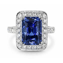 Bague Diamant Naturels Extraits des Mines ( et non cultivés en laboratoire ) Style Antique & Saphir Sri Lankais Or 9.50 Carats 14K