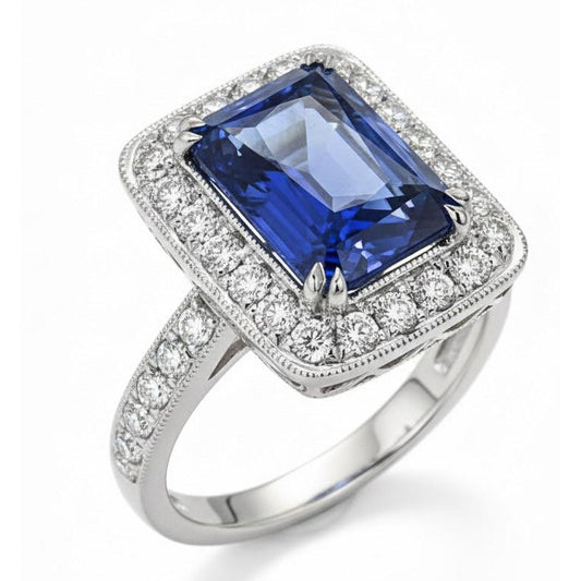 Bague Diamant Naturels Extraits des Mines ( et non cultivés en laboratoire ) Style Antique & Saphir Sri Lankais Or 9.50 Carats 14K