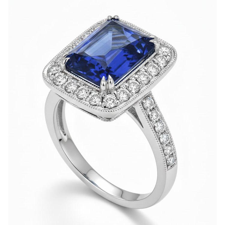 Bague Diamant Naturels Extraits des Mines ( et non cultivés en laboratoire ) Style Antique & Saphir Sri Lankais Or 9.50 Carats 14K