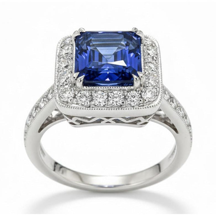 Bague Diamant Naturels Extraits des Mines ( et non cultivés en laboratoire ) Style Antique & Saphir Sri Lankais Or 9.50 Carats 14K