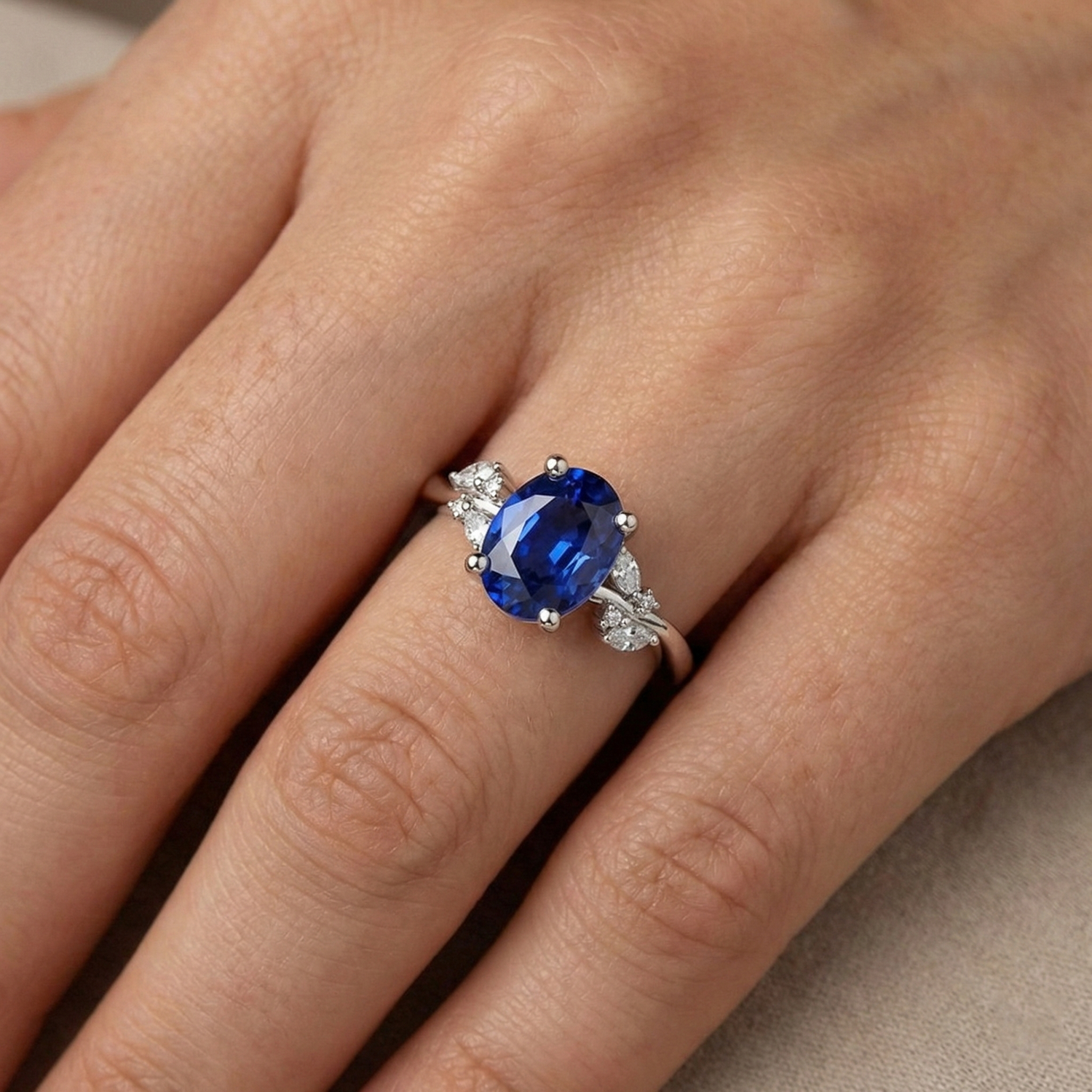 naturel round saphir 4carats bague avec accents diamants