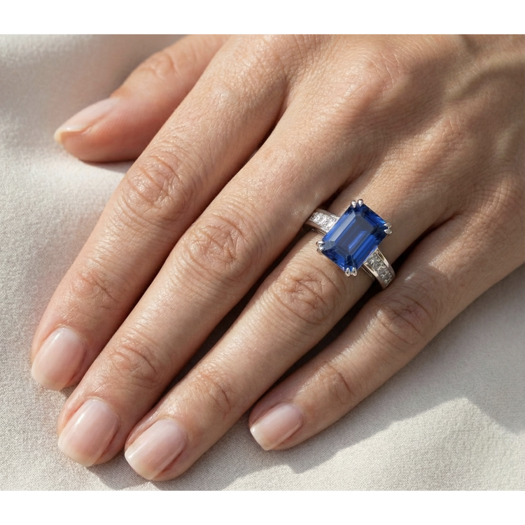 Bague Diamant Saphir émeraude de Ceylan 5 Carats