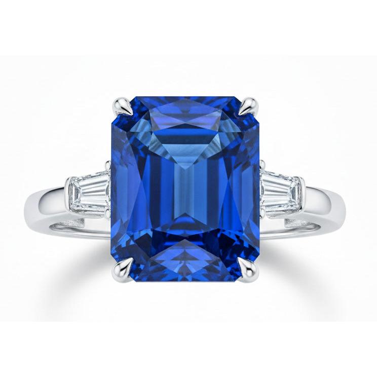 Bague Griffe d'Aigle Diamant Saphir Bleu Radiant 7 Ct Ou 14K
