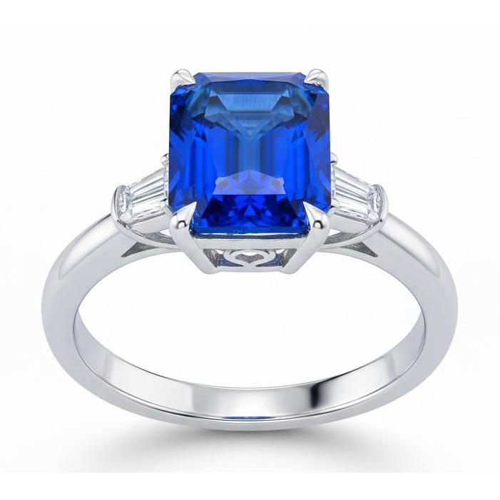 Bague Griffe d'Aigle Diamant Saphir Bleu Radiant 7 Ct Ou 14K