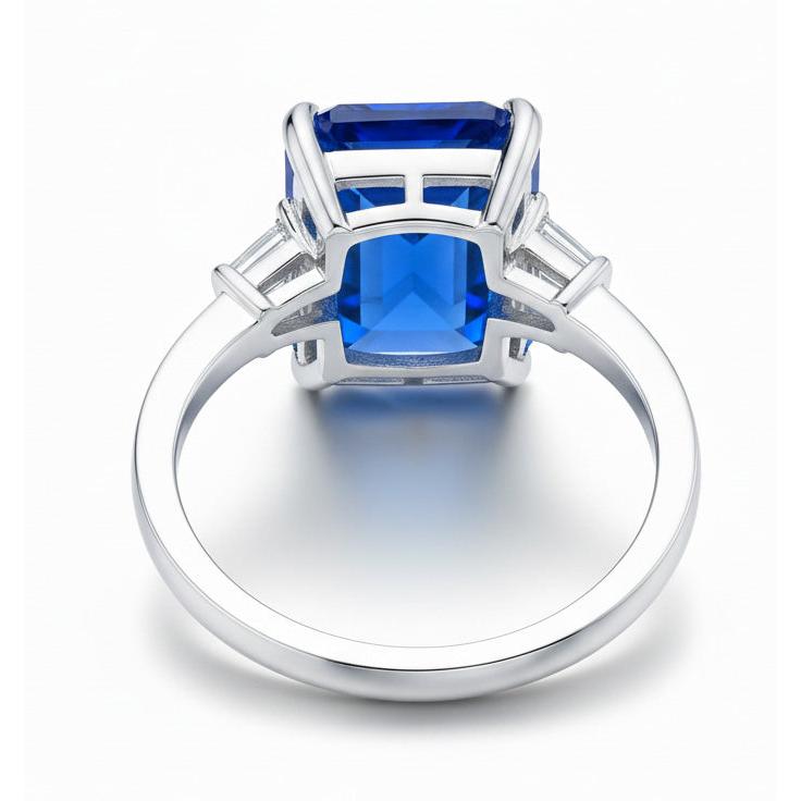 Bague Griffe d'Aigle Diamant Saphir Bleu Radiant 7 Ct Ou 14K
