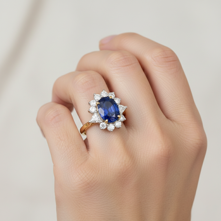 naturel cushion saphir 4.25carats bague sur blanc