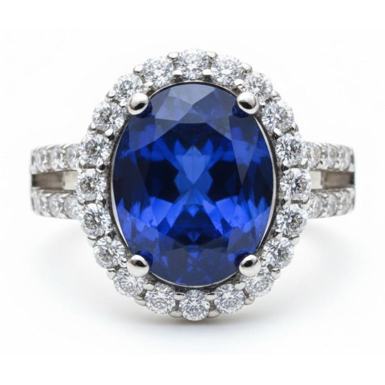 Bague Halo Ovale Cabochon Saphir Pour Femme